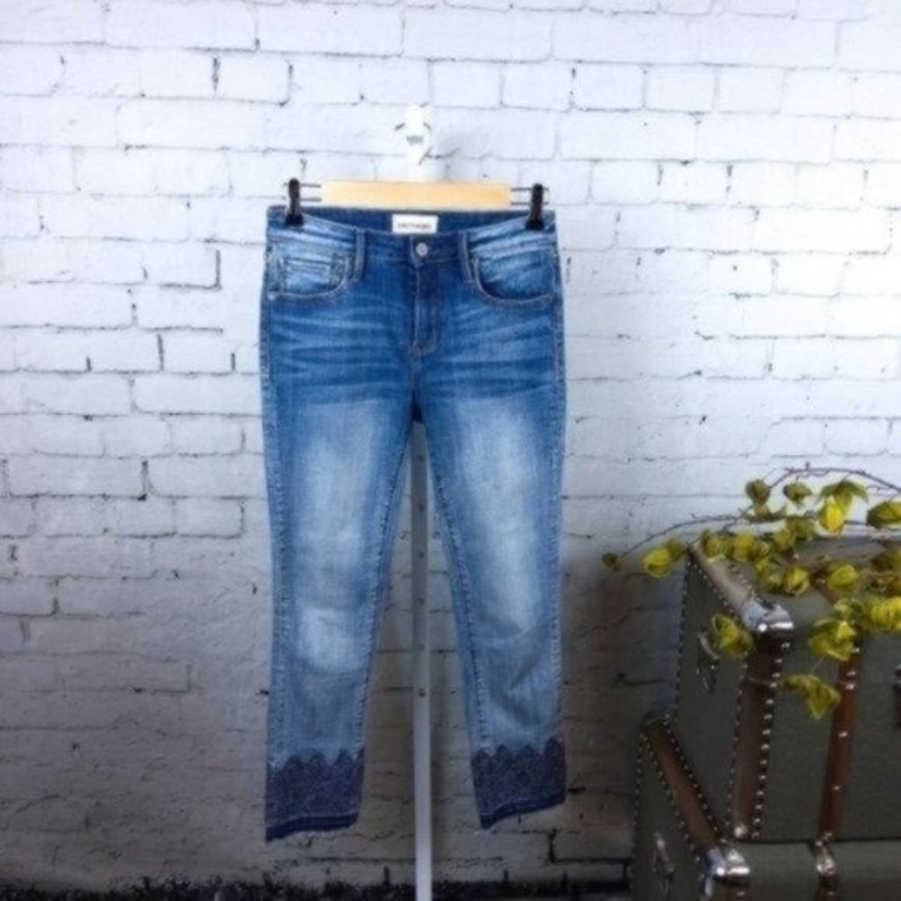 Driftwood Candace Cropped Embroidered Jeans Blue Size 24 - Picture 1 of 6